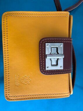 Vera Pelle Italian Leather Yellow & Brown Crossbody Square Camera Bag